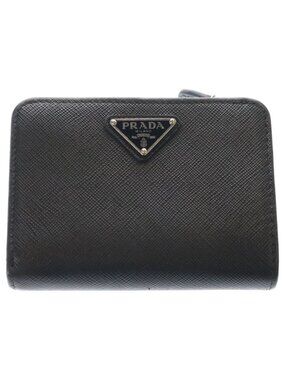 Prada Saffiano Triangle Logo Leather Bifold Wallet Compact Black